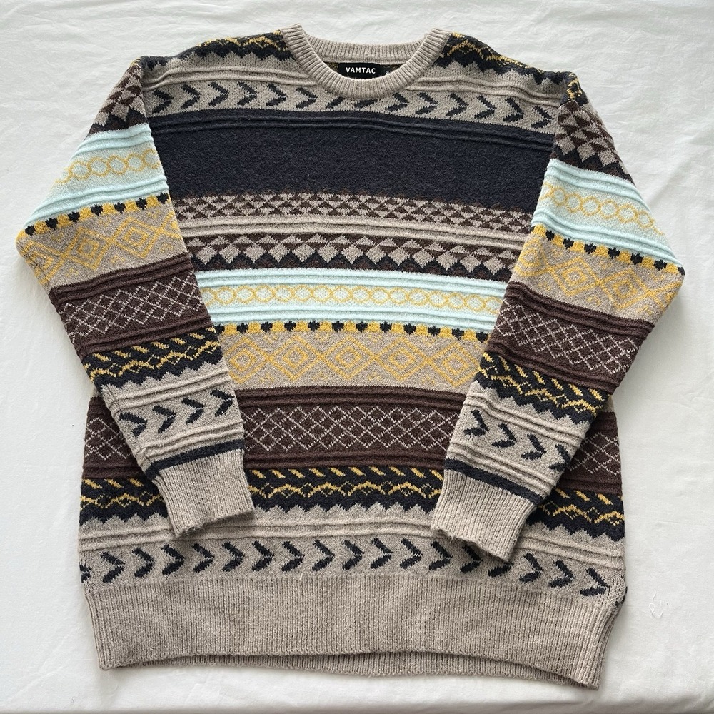 Vamtac Sweater Aztec 3D Knit Men's Medium Grandpa Western Cowboy